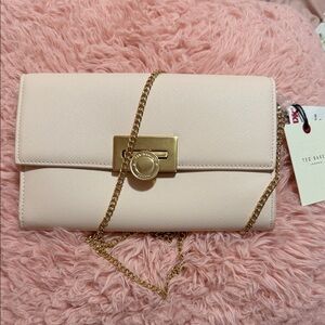 Ted Baker Blush Pink Saffiano Crossbody with Gold Chain